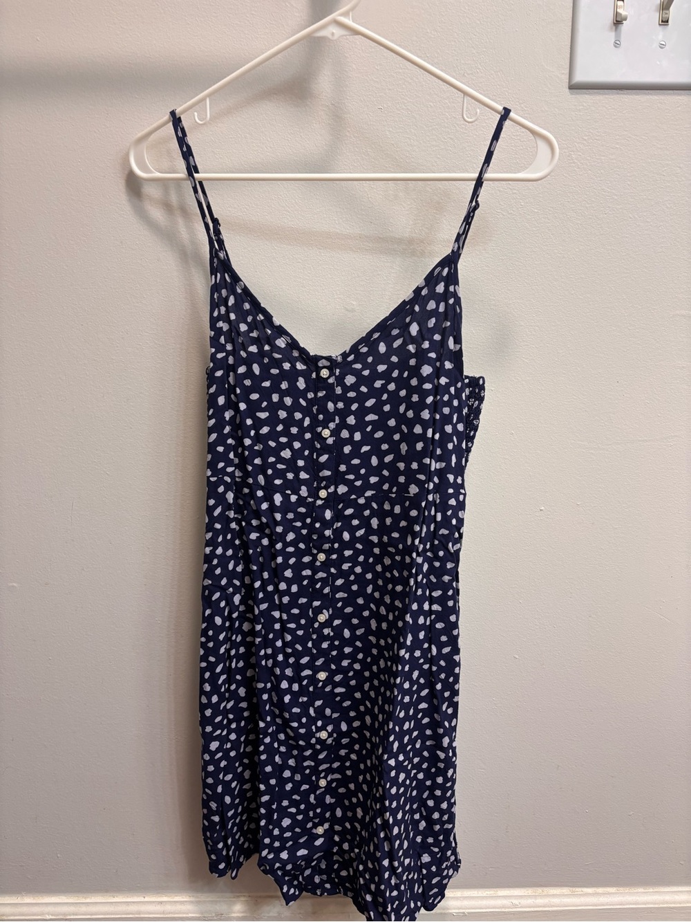 Aerie Navy Spotted Button-Front Dress